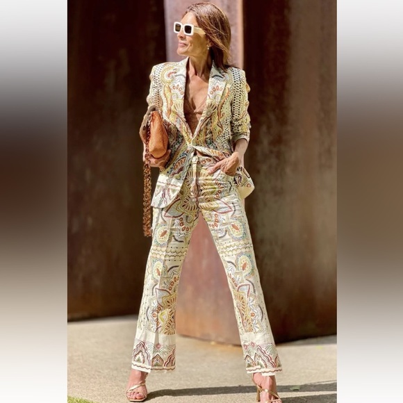 Zara Pants - ZARA |NWT  printed flare linen blend pants